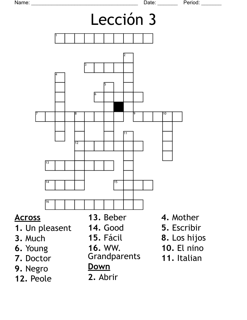 Lección 3  Crossword