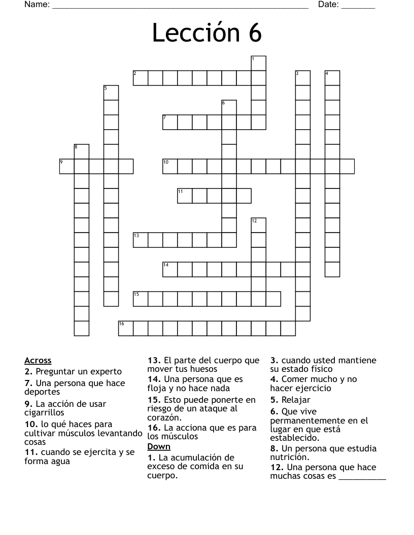 Lección 6  Crossword