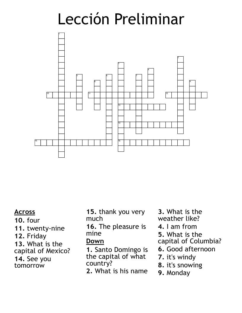 Lección Preliminar Crossword