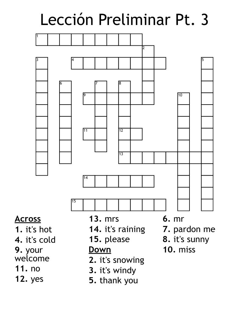 Lección Preliminar Pt. 3  Crossword