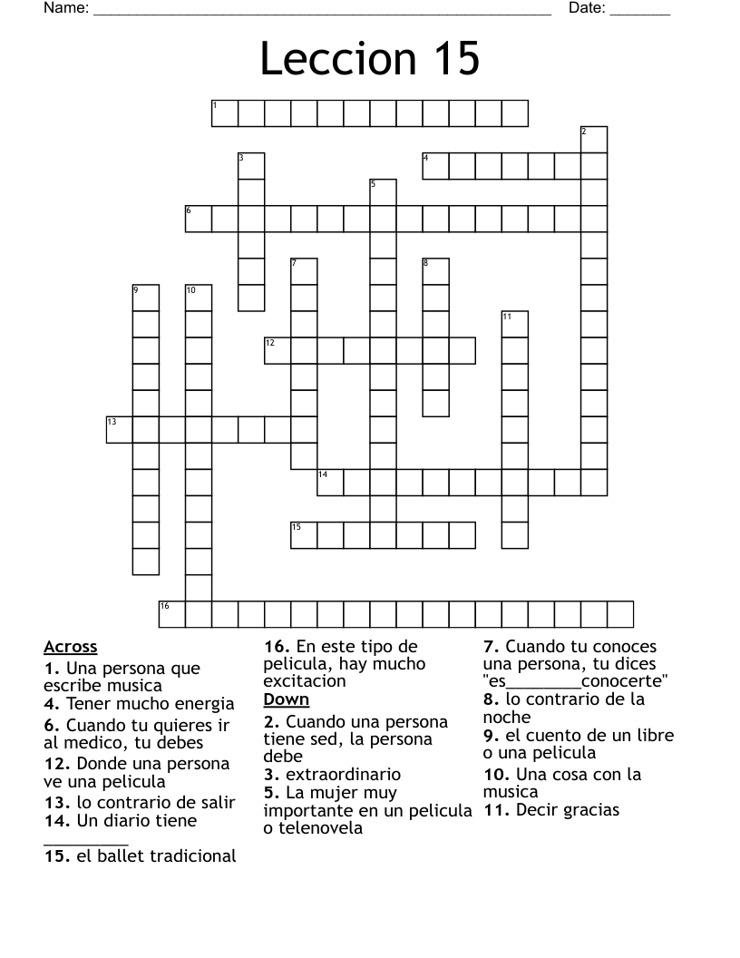 Leccion 15 Crossword