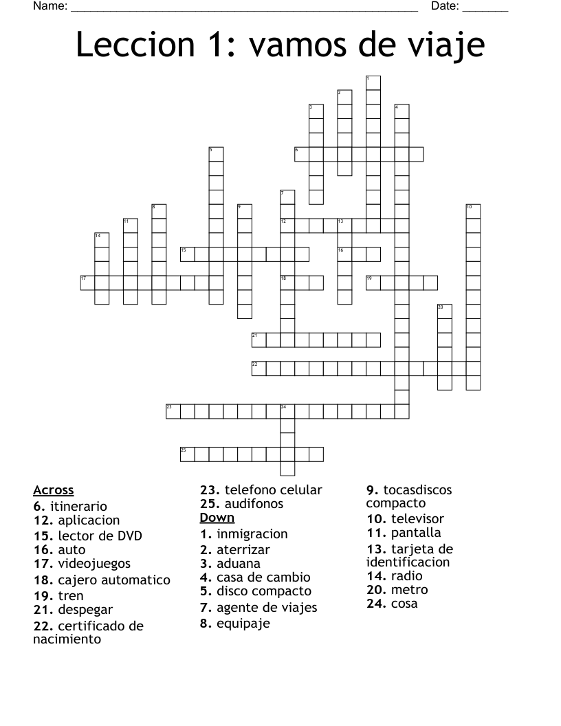 Leccion 1: vamos de viaje Crossword