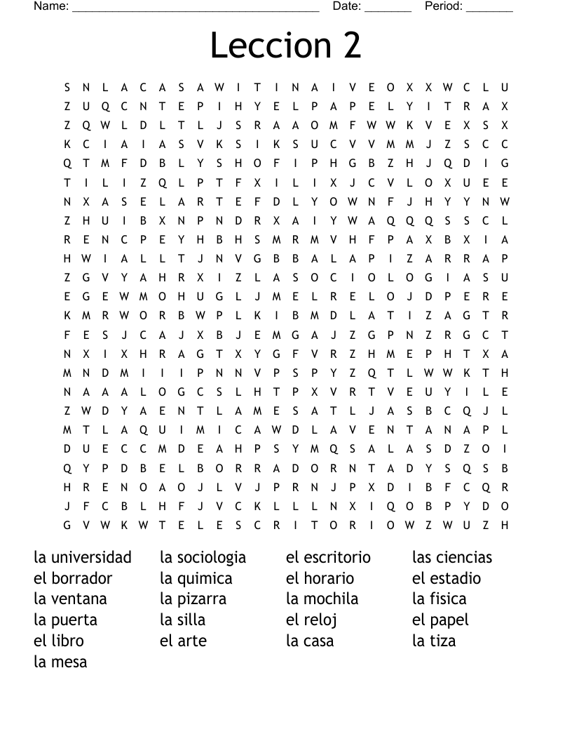 Leccion 2 Word Search