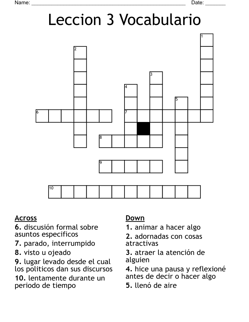 Leccion 3 Vocabulario  Crossword