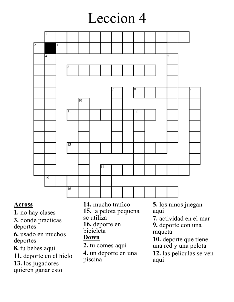Leccion 4 Crossword