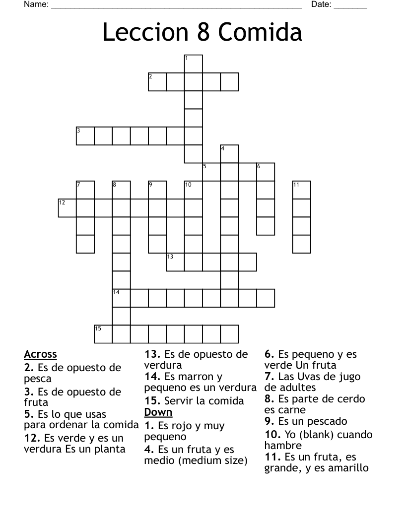 Leccion 8 Comida Crossword