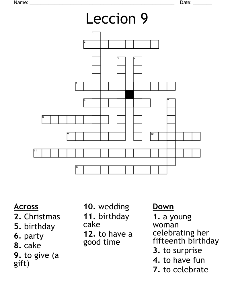 Leccion 9 Crossword