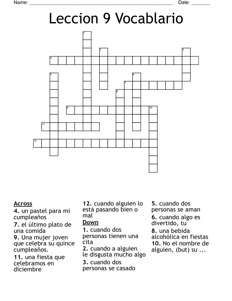 Leccion 9 Vocablario Crossword