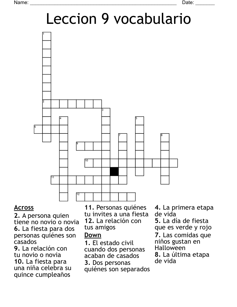 Leccion 9 vocabulario Crossword