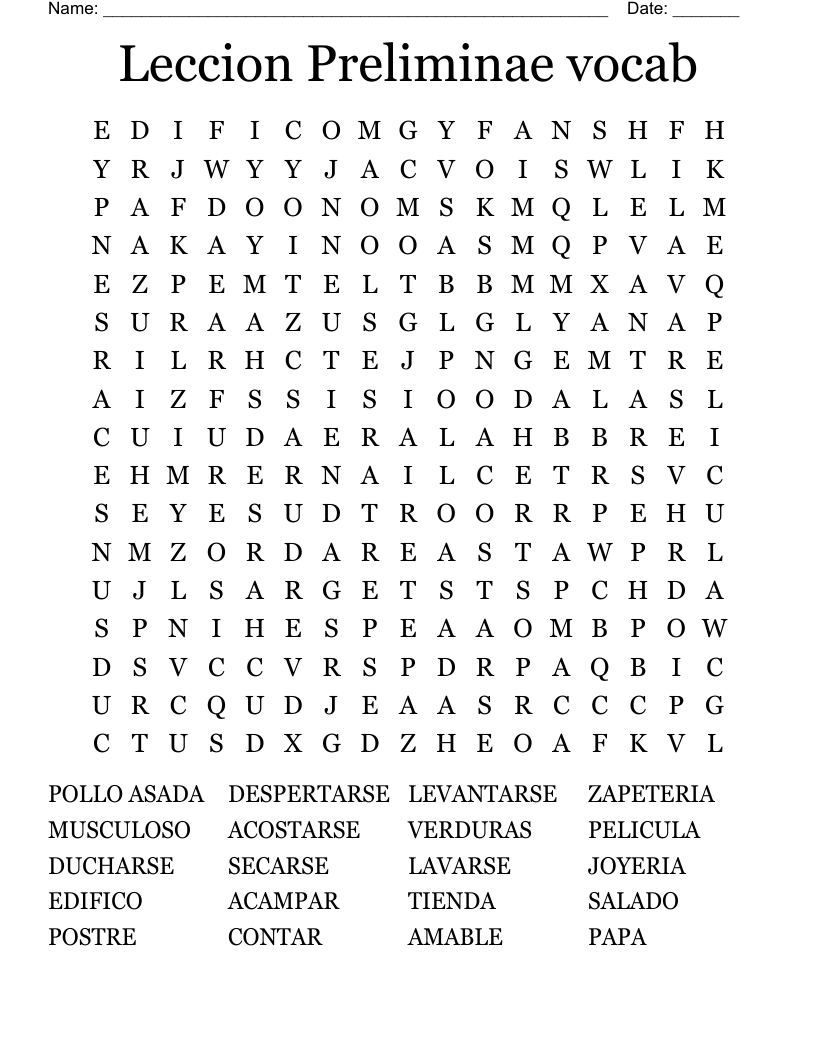 Leccion Preliminae vocab Word Search