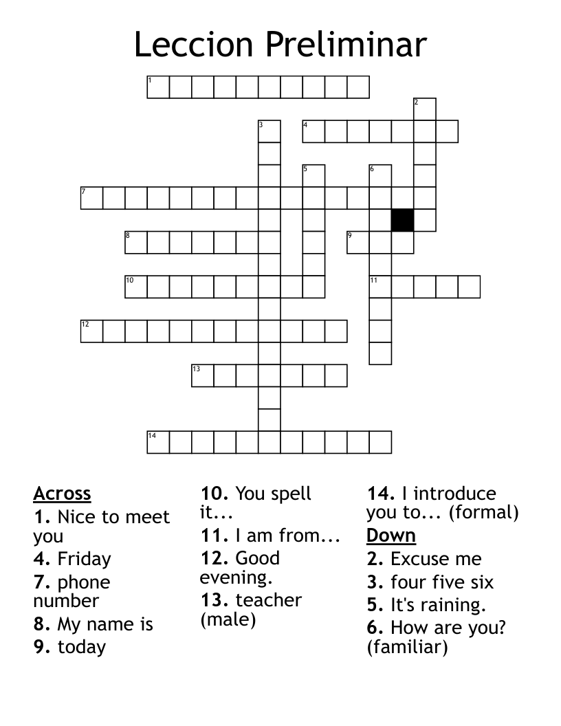 Leccion Preliminar Crossword