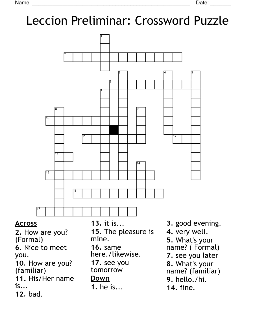 Leccion Preliminar: Crossword Puzzle
