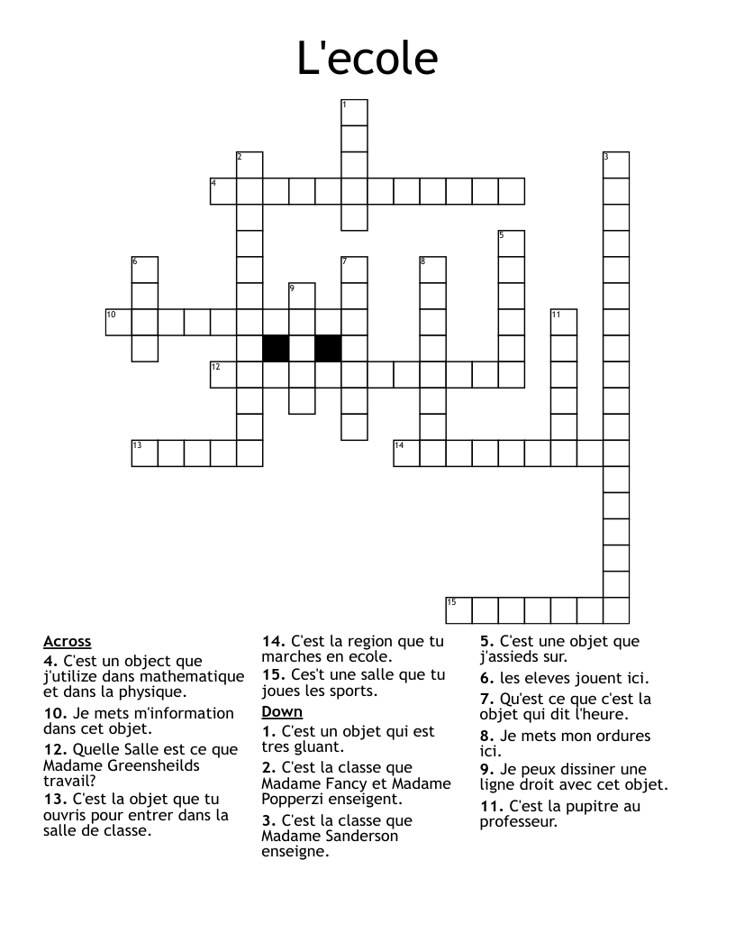 L'ecole Crossword