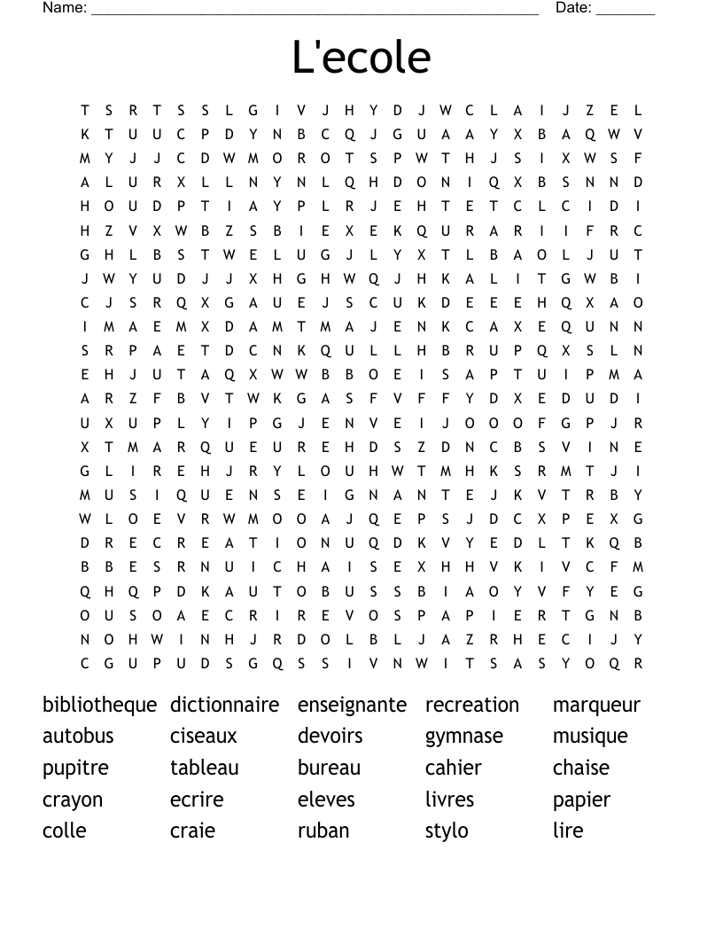L'ecole Word Search