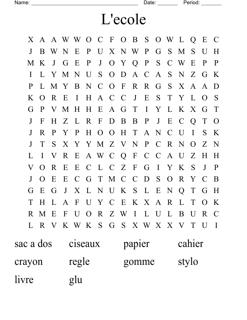 L'ecole Word Search