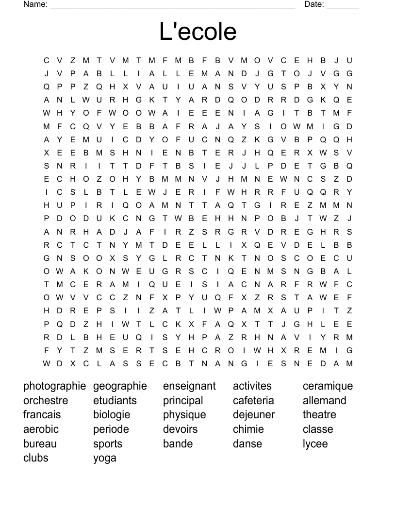 L'ecole Word Search