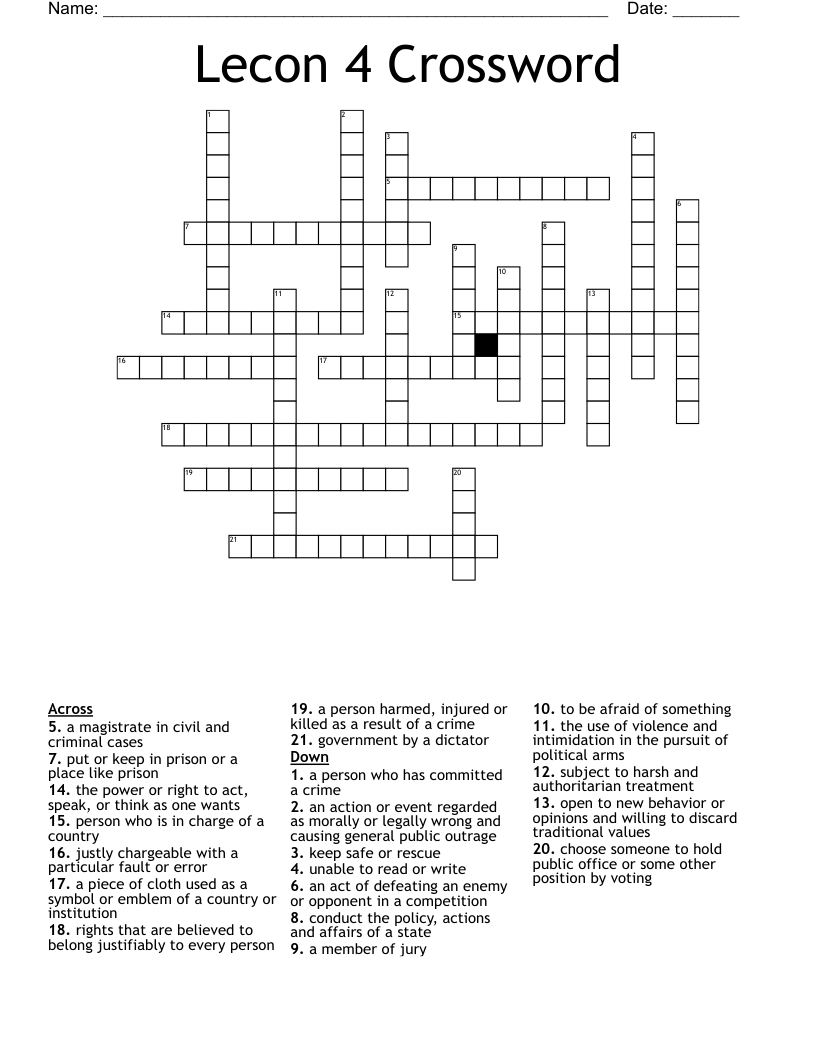 Lecon 4 Crossword
