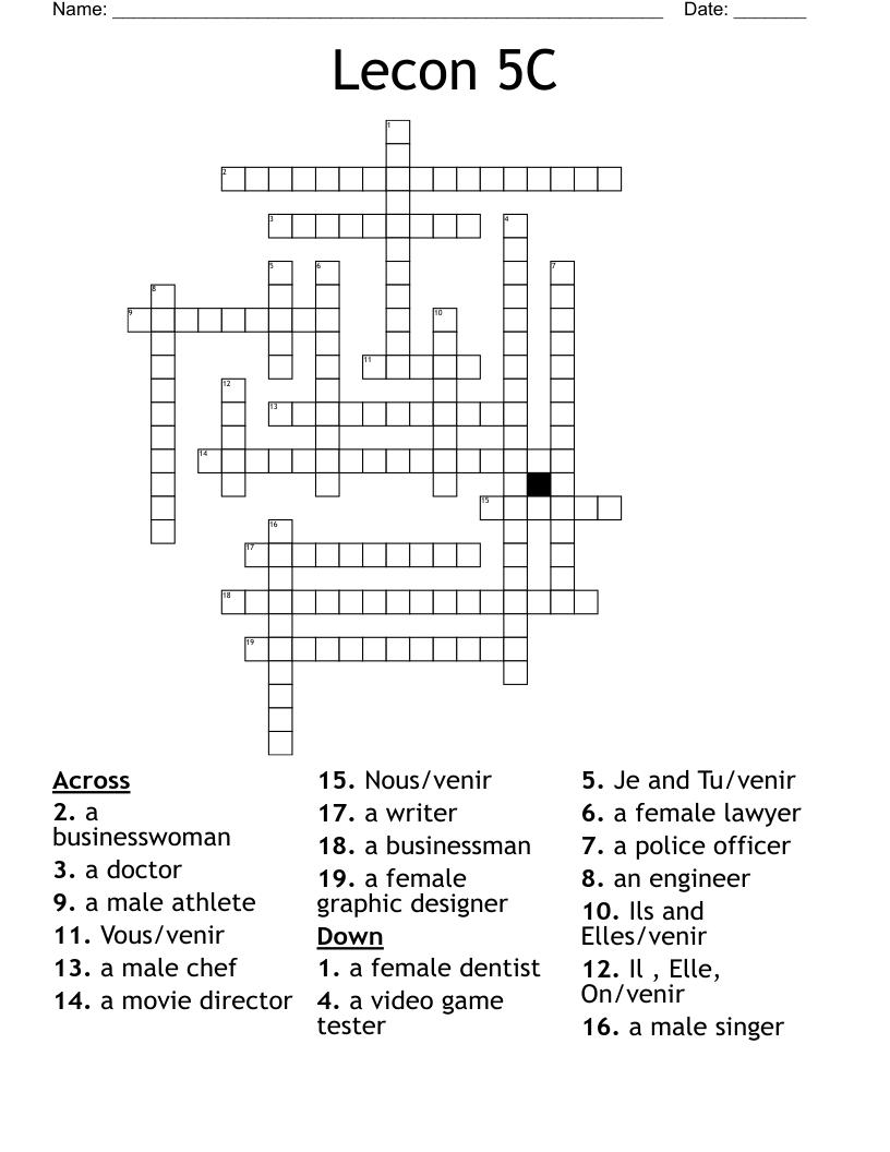 Lecon 5C Crossword