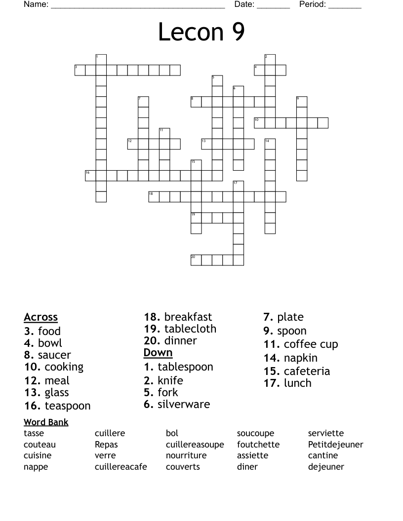 Lecon 9  Crossword