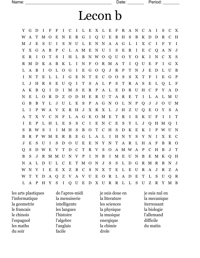 Lecon b Word Search