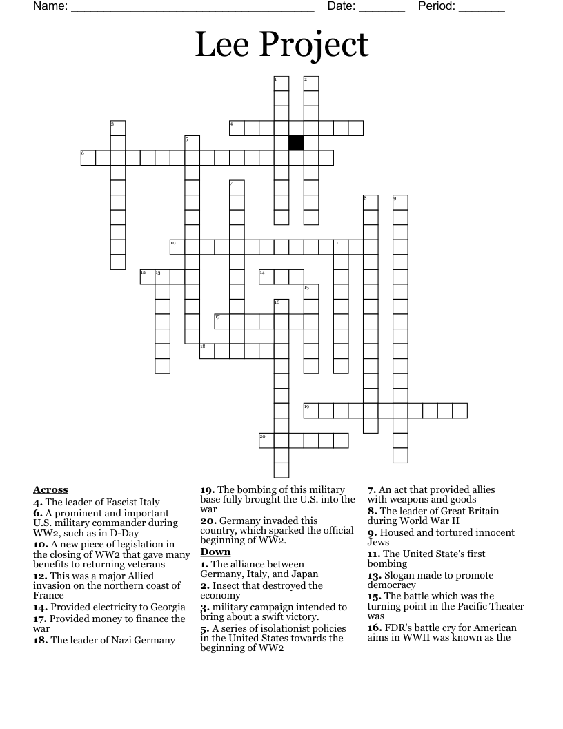 Lee Project Crossword