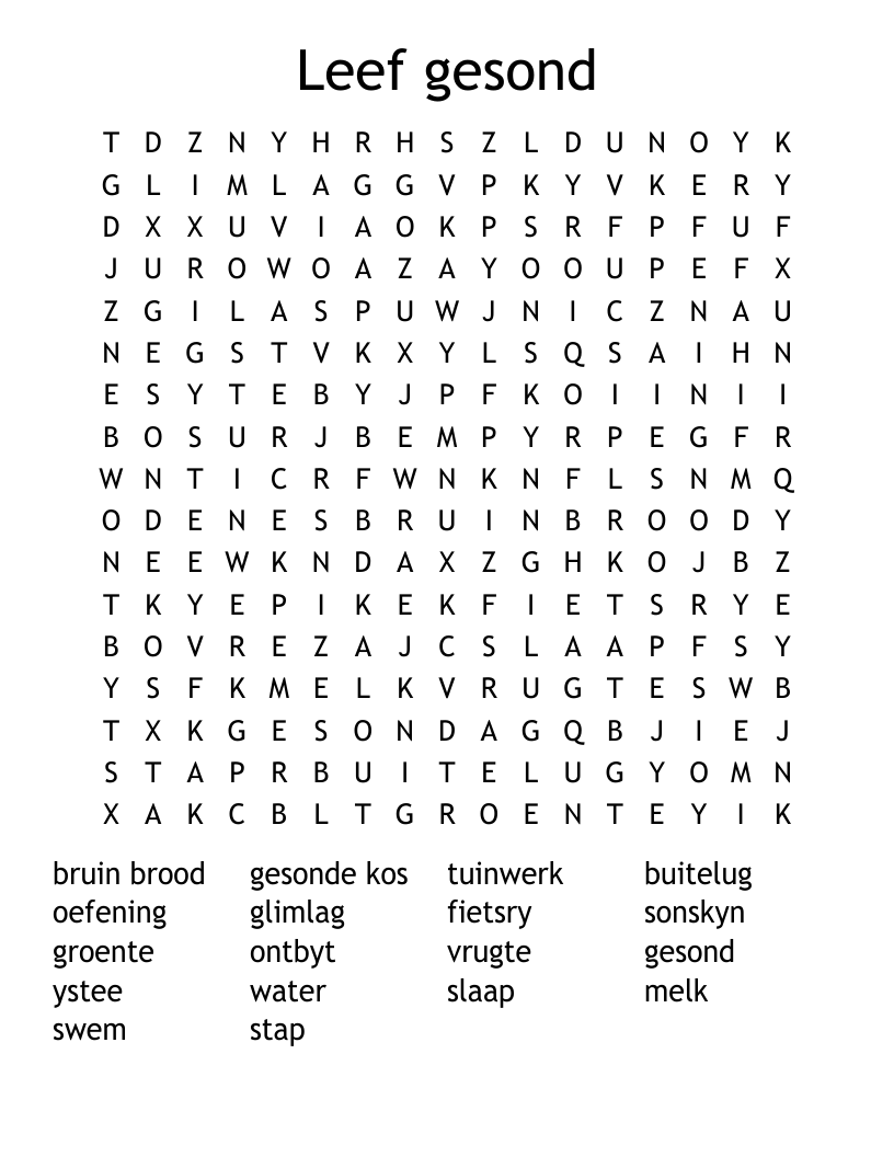 Leef gesond Word Search