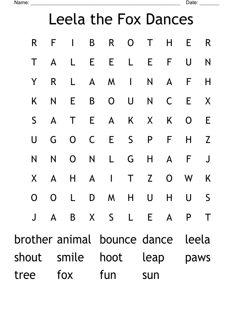 Leela the Fox Dances Word Search