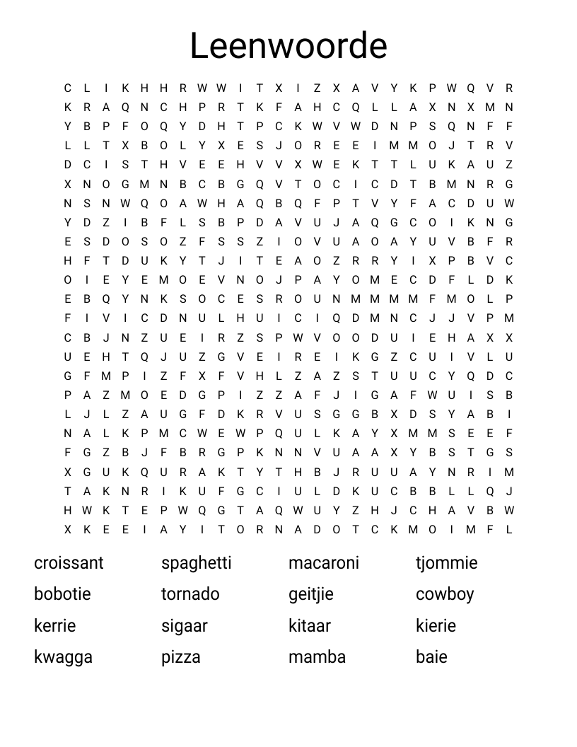 Leenwoorde Word Search