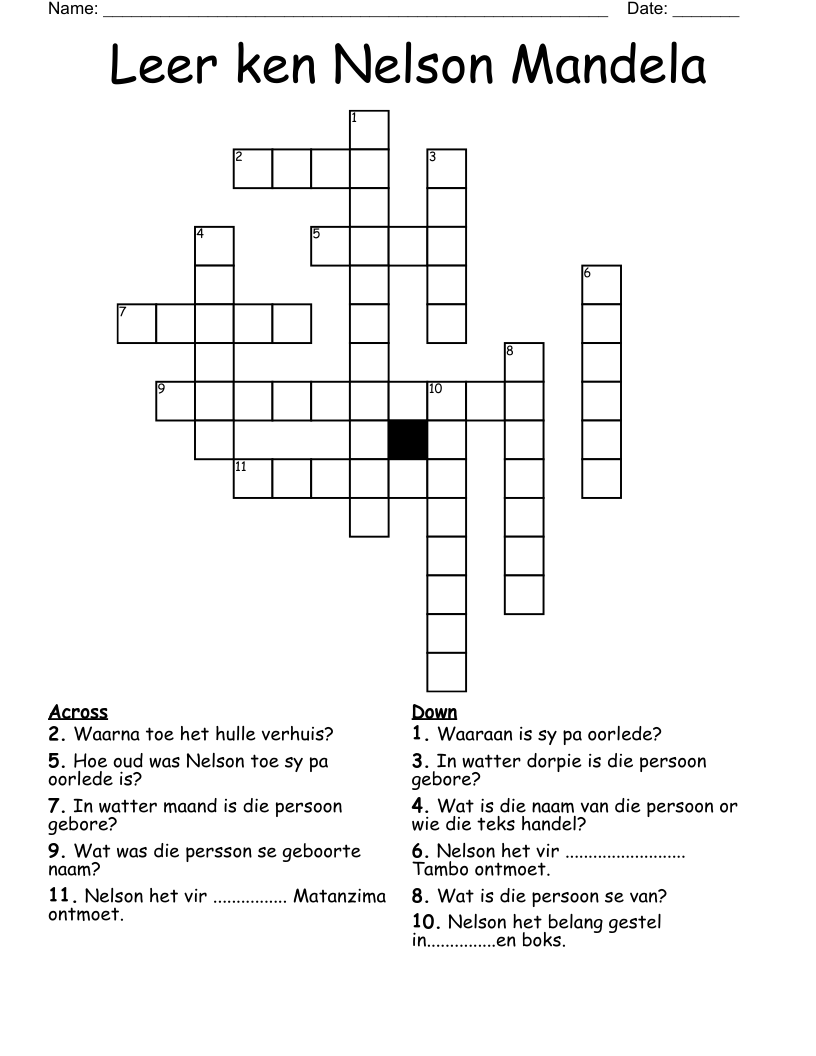 Leer ken Nelson Mandela Crossword