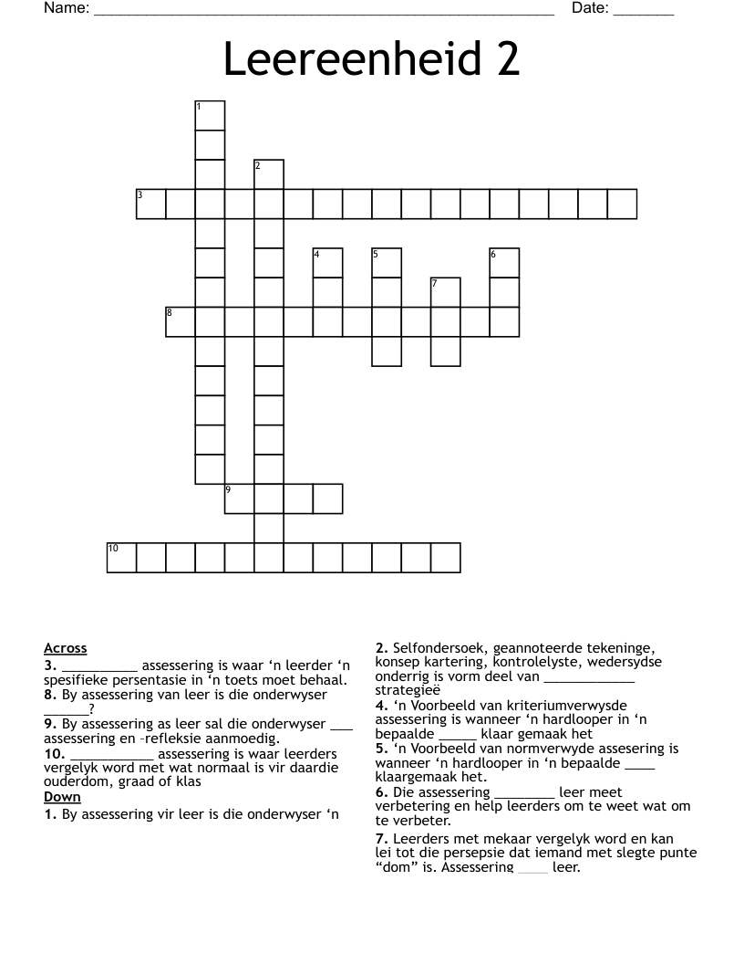 Leereenheid 2 Crossword