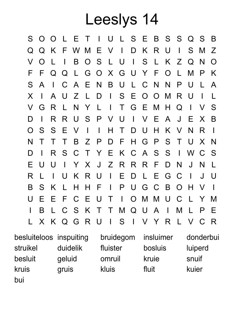 Leeslys 14 Word Search