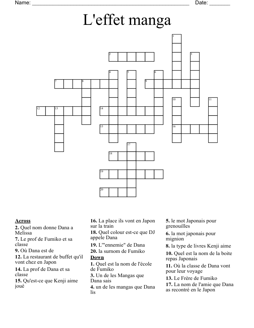 L'effet manga Crossword