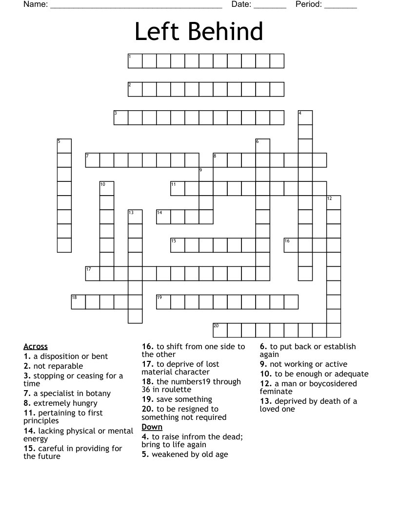 Left Behind Crossword