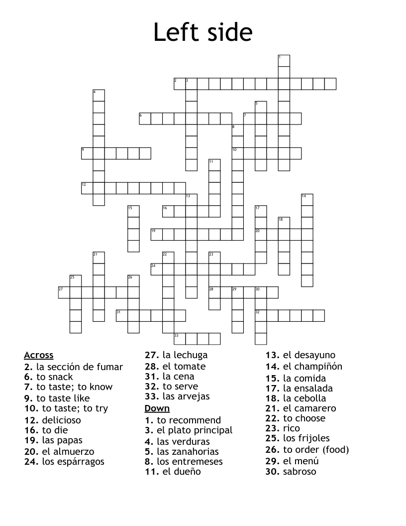Left side Crossword