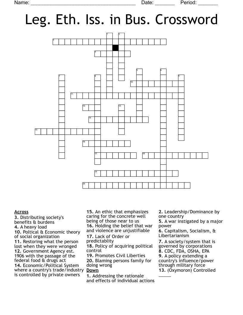 Leg. Eth. Iss. in Bus. Crossword