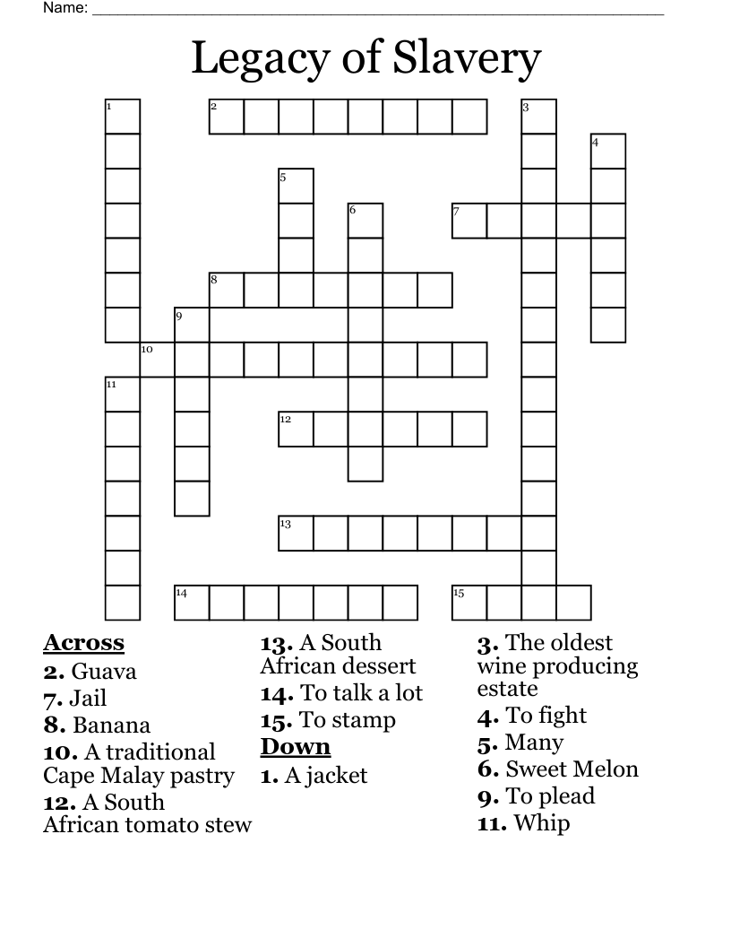 Legacy of Slavery Crossword