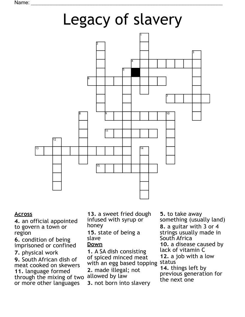 Legacy of slavery  Crossword