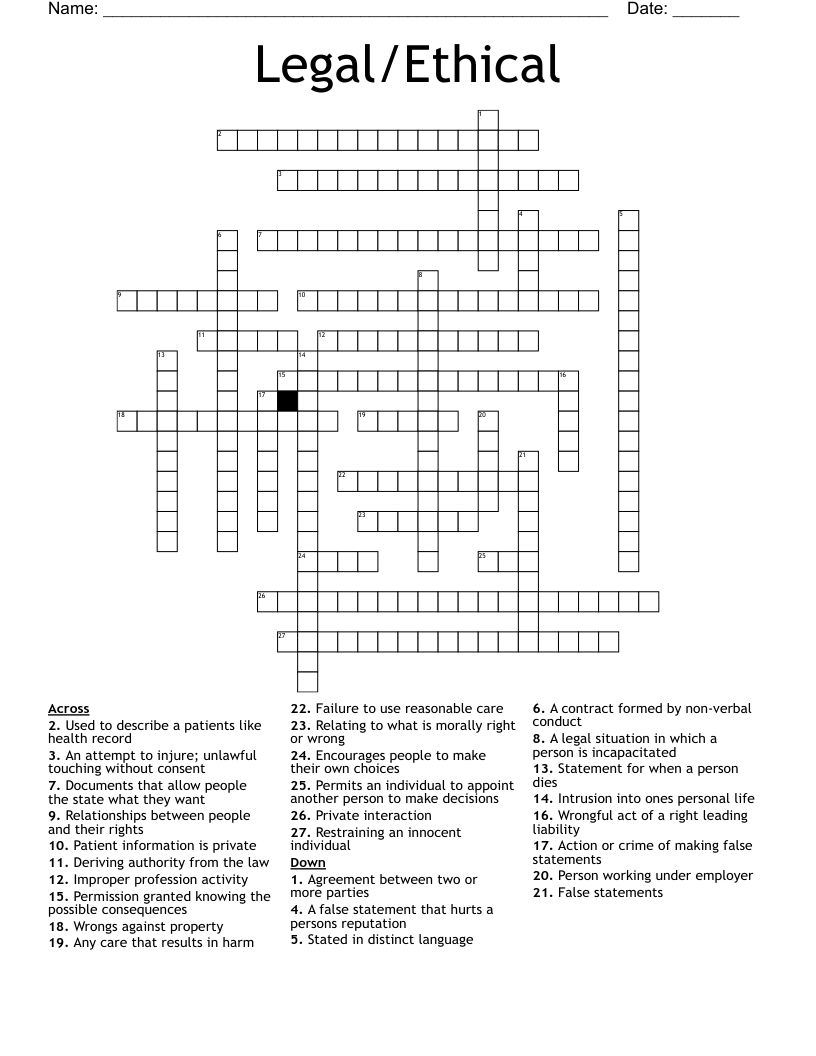 Legal/Ethical Crossword