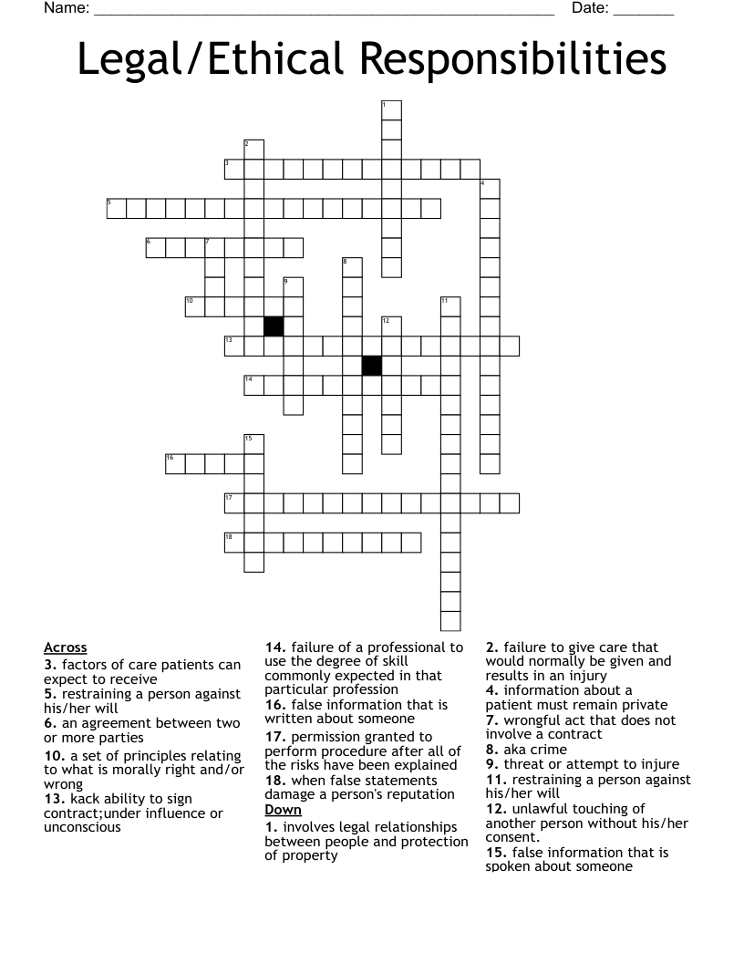Legal/Ethical Responsibilities Crossword