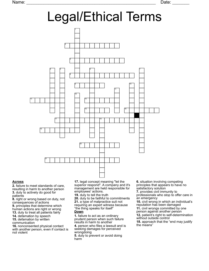 Legal/Ethical Terms Crossword