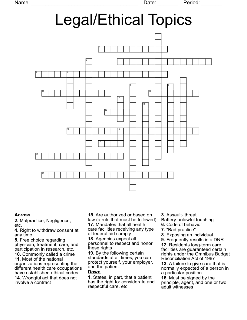 Legal/Ethical Topics Crossword