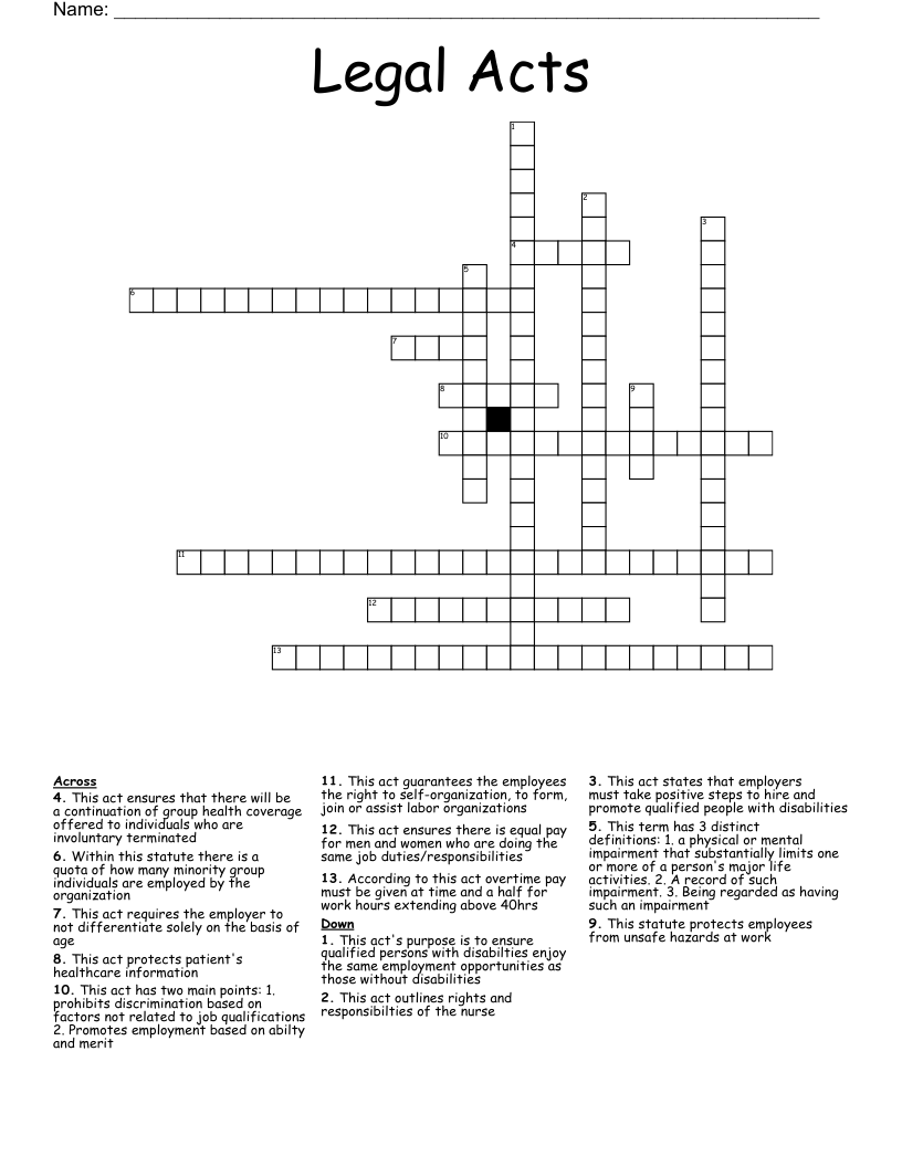 Legal Acts  Crossword