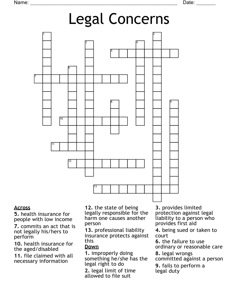 Legal Concerns Crossword