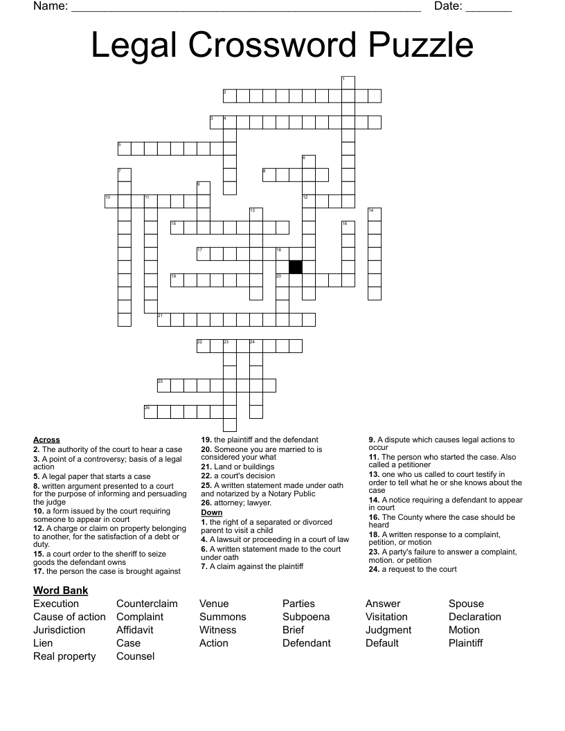 Legal Crossword Puzzle