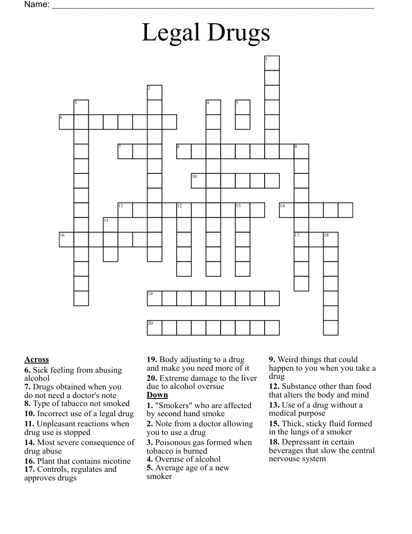 Legal Drugs Crossword