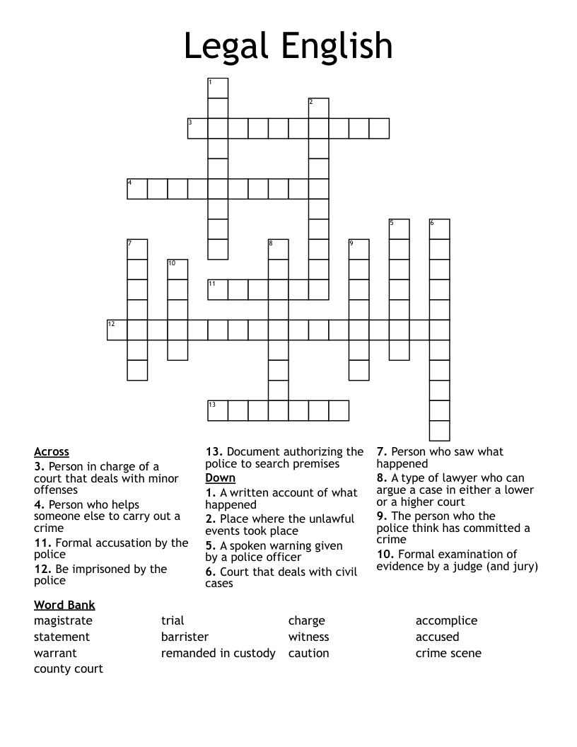 Legal English Crossword