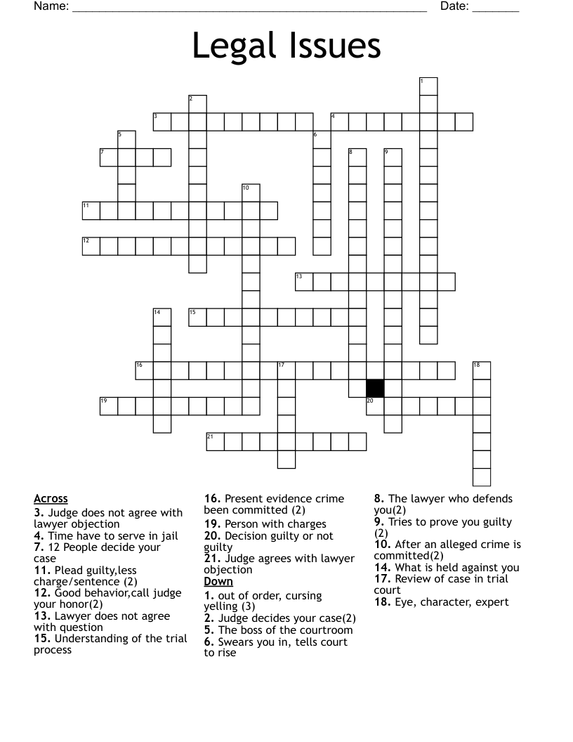 Legal Issues Crossword