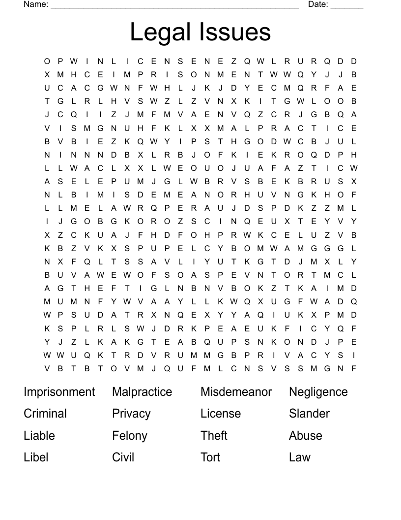 Legal Issues Word Search