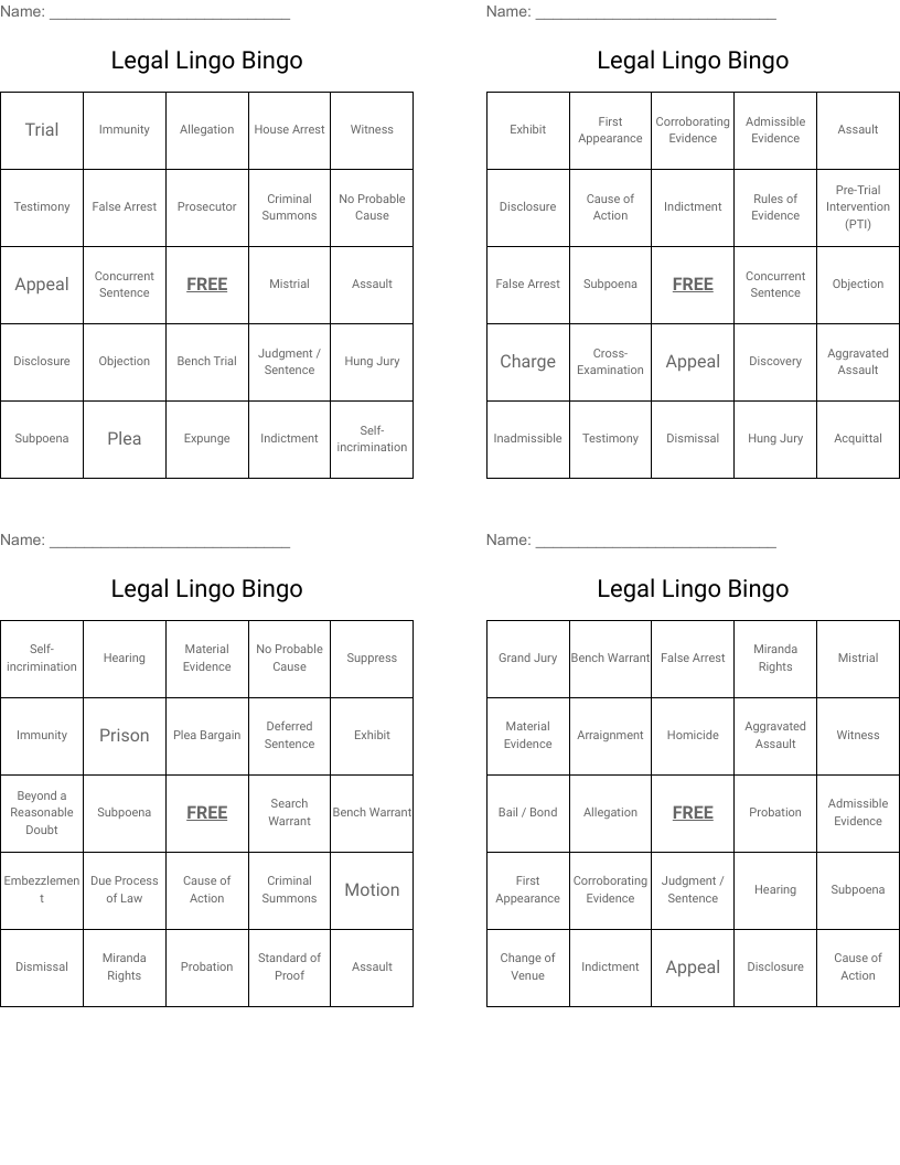 Legal Lingo Bingo