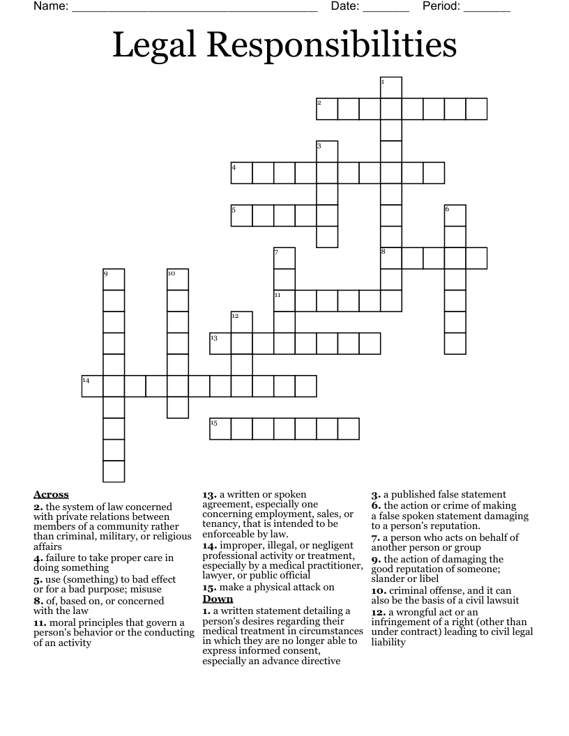 Legal Responsibilities Crossword